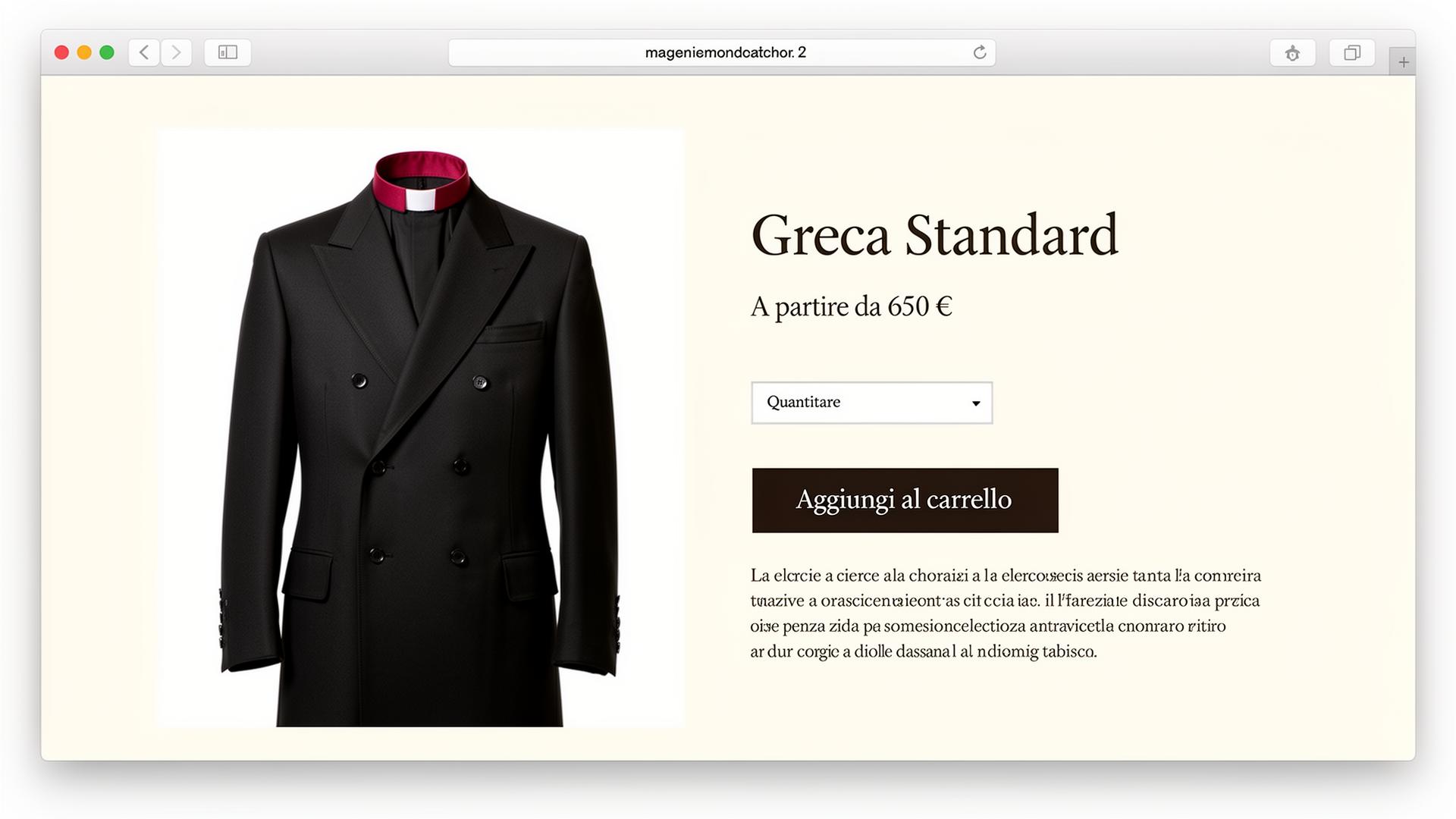 I Sarti del Borgo — pagina prodotto Greca Standard con configuratore taglie su misura