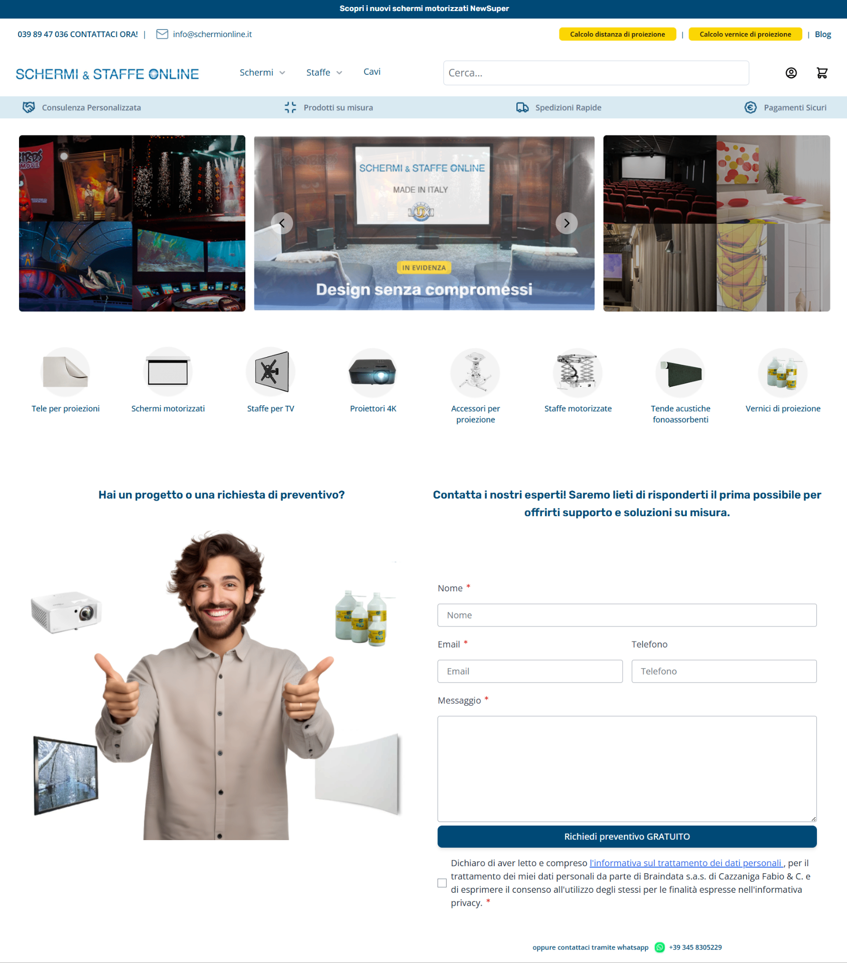 Schermi Online — storefront proiettori e display su Magento 2 + Hyvä