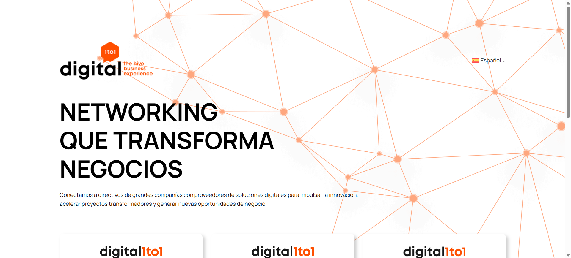 Digital 1to1 — hub globale multilingua con hero "Networking que transforma negocios"