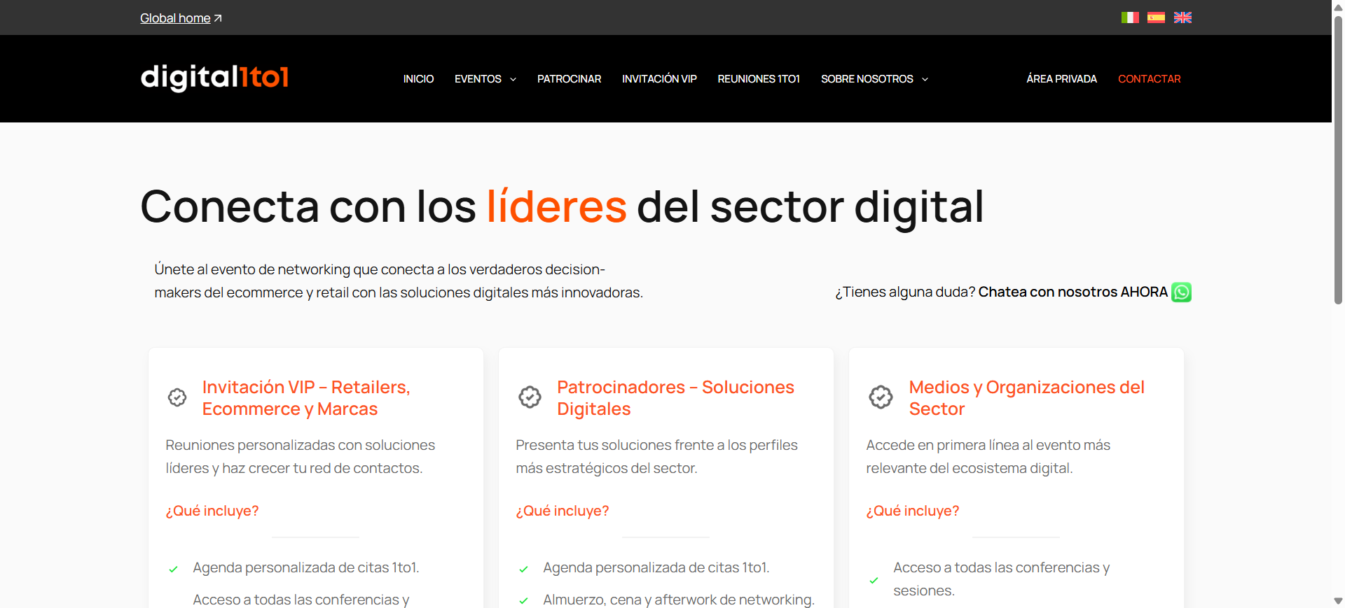 Digital 1to1 — sezione conversion con card VIP, sponsor e media