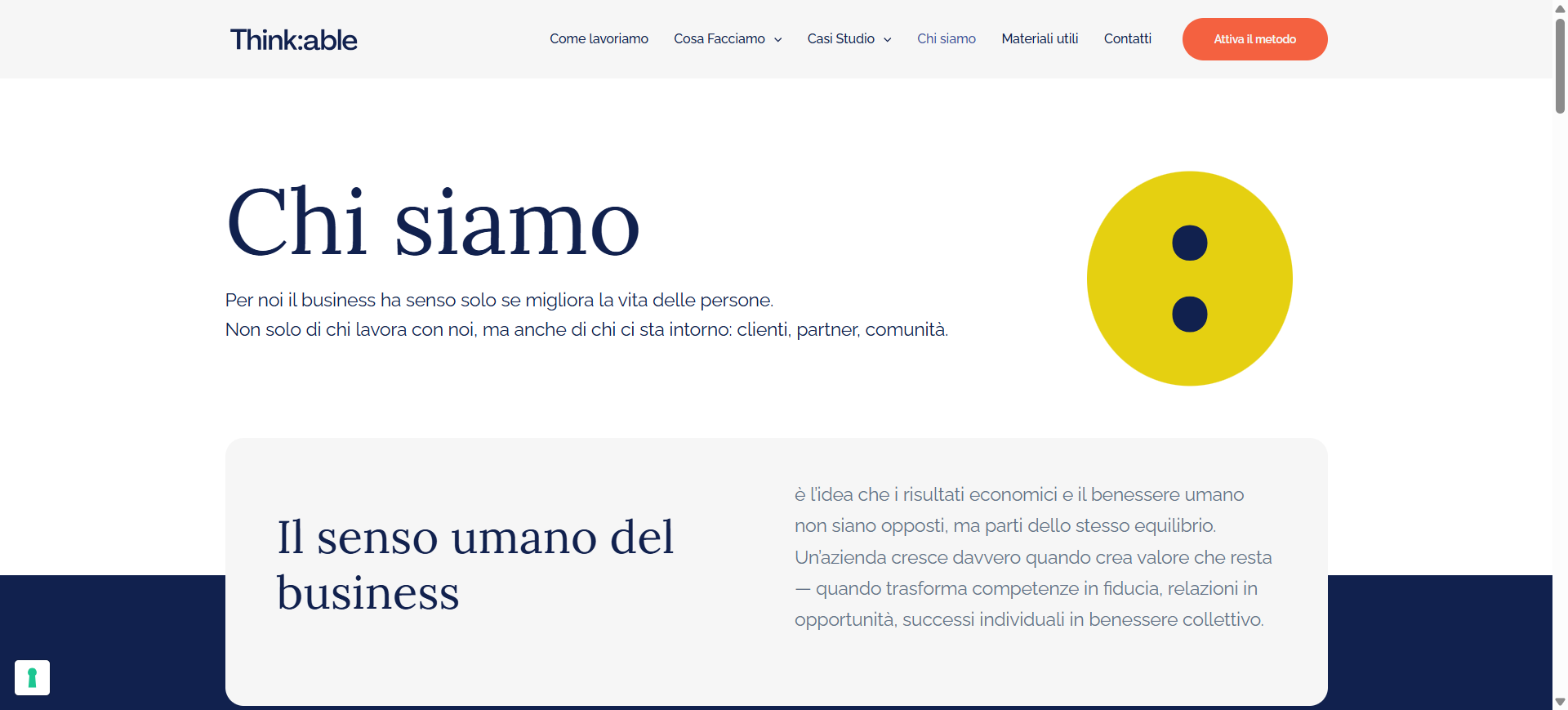 Pagina Chi siamo del sito Thinkable rifatto su WordPress